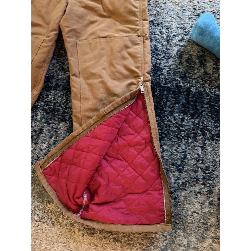 Carhartt Men's Brown Canvas Insulated Bib Overalls Quilted Lined Zip Leg - Picture 3 of 6
